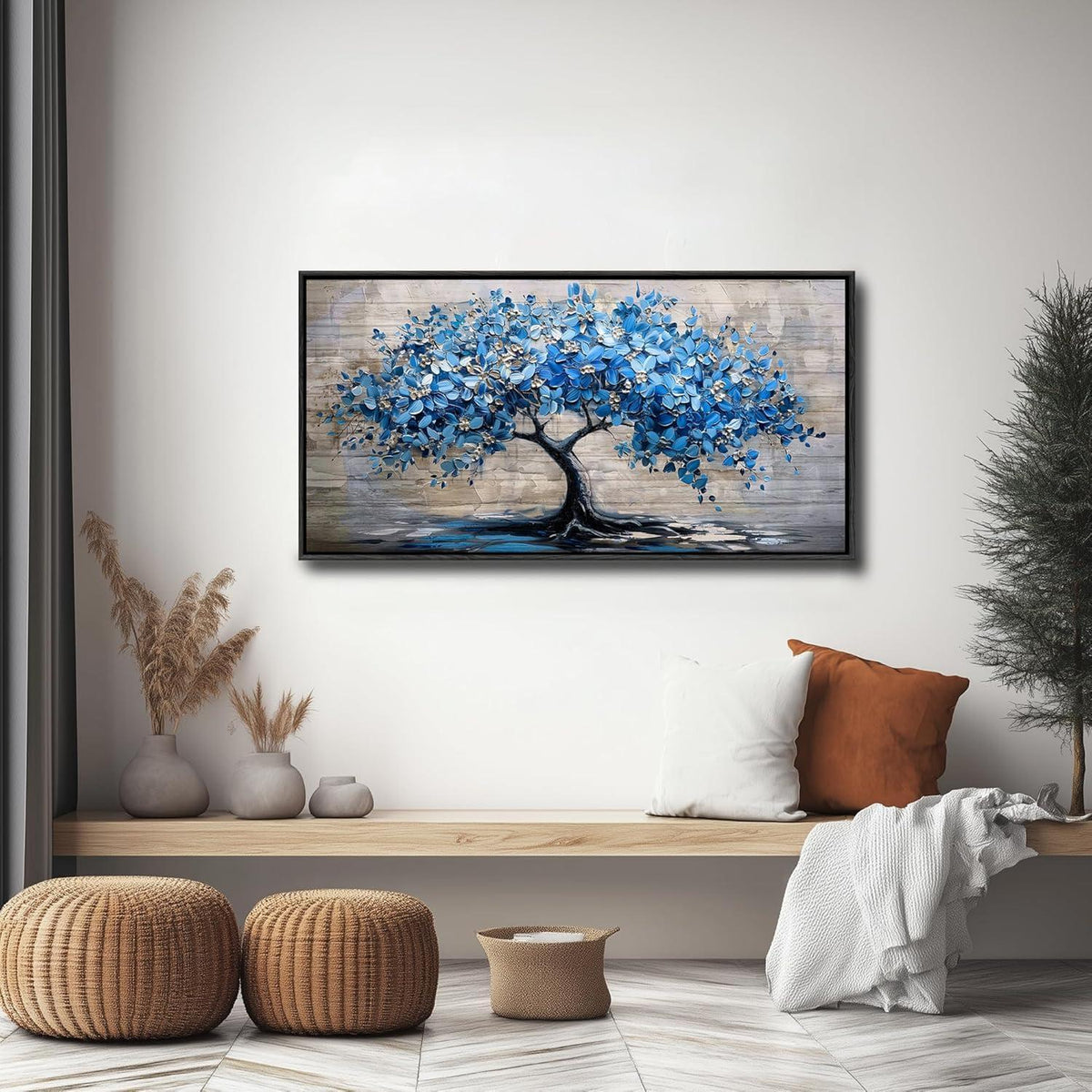 Blühender Baum Leinwandbild mit Rahmen Schwarz 60x120 cm