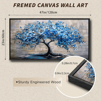Blühender Baum Leinwandbild mit Rahmen Schwarz 60x120 cm