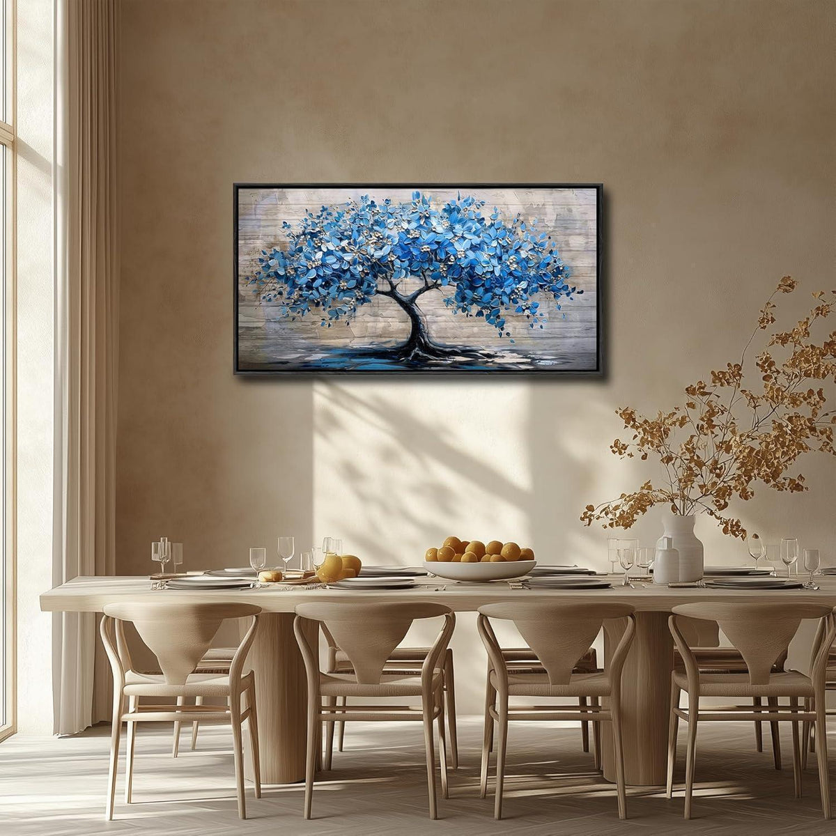 Blühender Baum Leinwandbild mit Rahmen Schwarz 60x120 cm