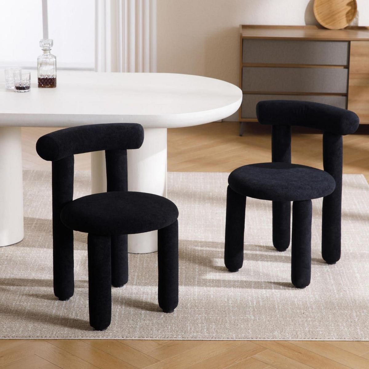 Küchenstühle 2er Set Kunstfell Schwarz – Moderne Esszimmerstühle