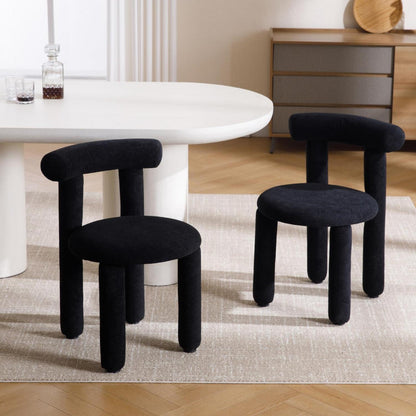 Küchenstühle 2er Set Kunstfell Schwarz – Moderne Esszimmerstühle