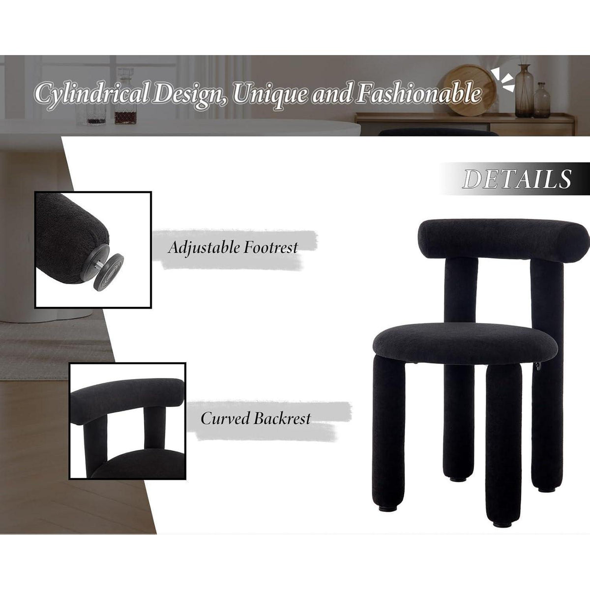 Küchenstühle 2er Set Kunstfell Schwarz – Moderne Esszimmerstühle