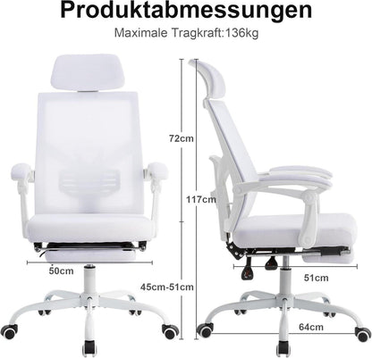 Ergonomischer Bürostuhl Mesh mit Fußstütze Kopfstütze