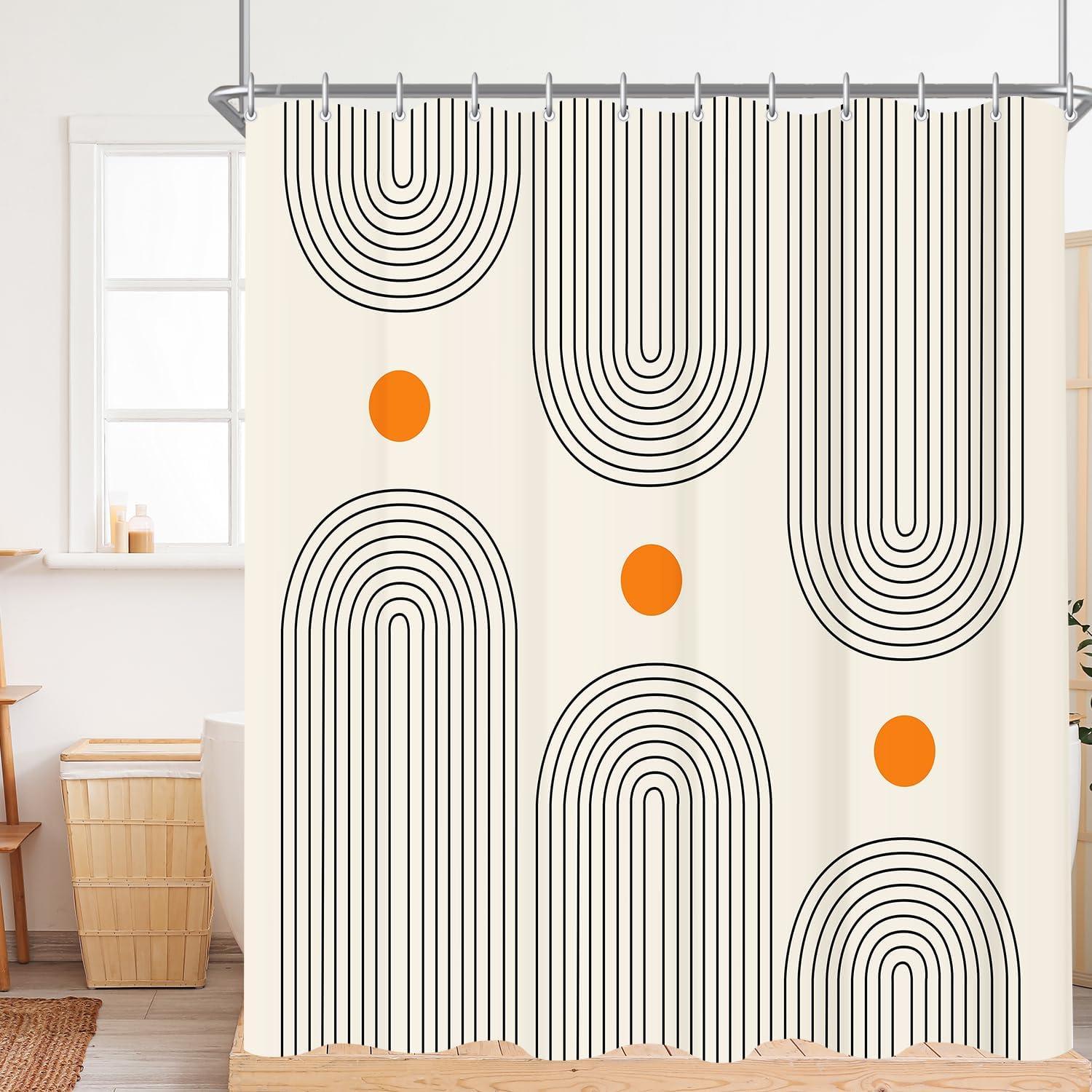 Duschvorhang 200x200cm Geometrische Kurve Polyester Textil Anti-Schimmel mit beschwertem Saum inkl. 12 Duschvorhangringen