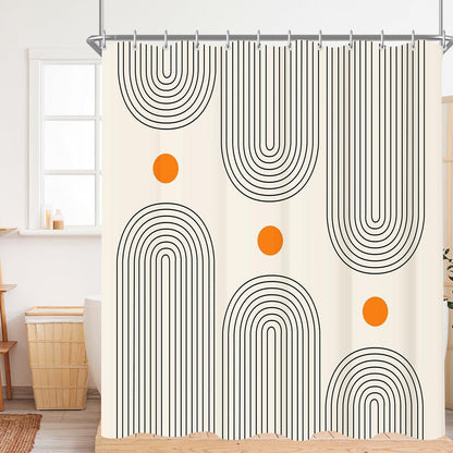 Duschvorhang 200x200cm Geometrische Kurve Polyester Textil Anti-Schimmel mit beschwertem Saum inkl. 12 Duschvorhangringen