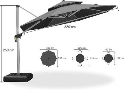 Ampelschirm Sonnenschirm 330cm Ständer Marktschirm Drehbar 360° XXL