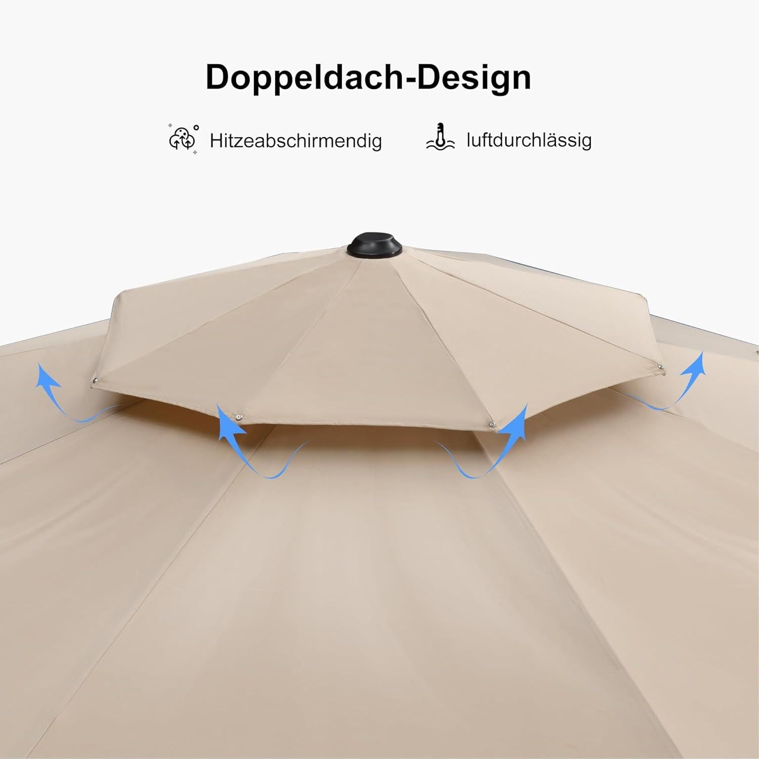 Ampelschirm 330 cm UV50+ Sonnenschutz Kurbel Drehbar Beige