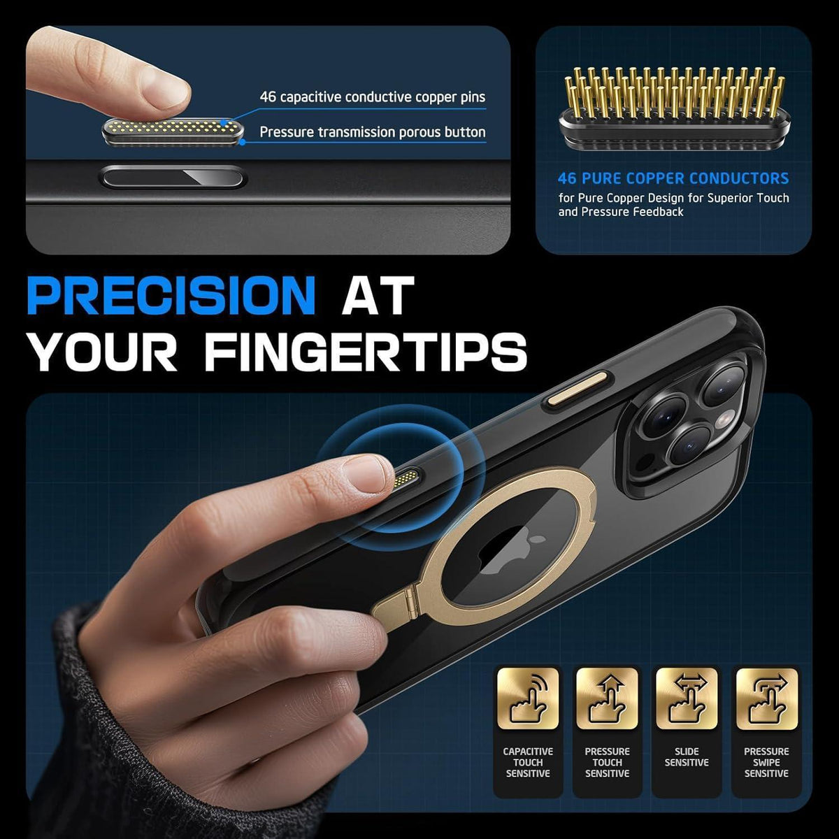 iPhone 16 Pro Hülle mit Ringständer & MagSafe (Gold)