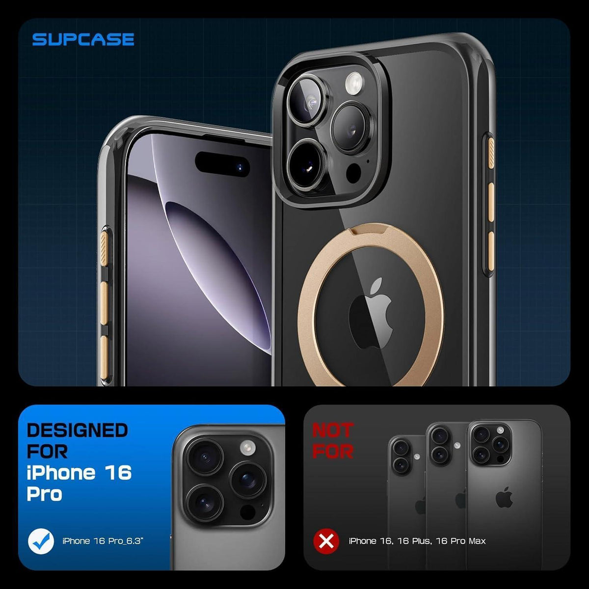 iPhone 16 Pro Hülle mit Ringständer & MagSafe (Gold)