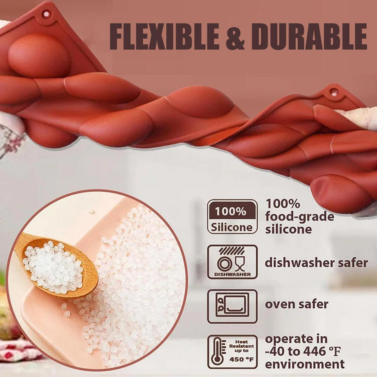 Silikonform 24 Mulden Halbrund für Schokolade & Kuchen