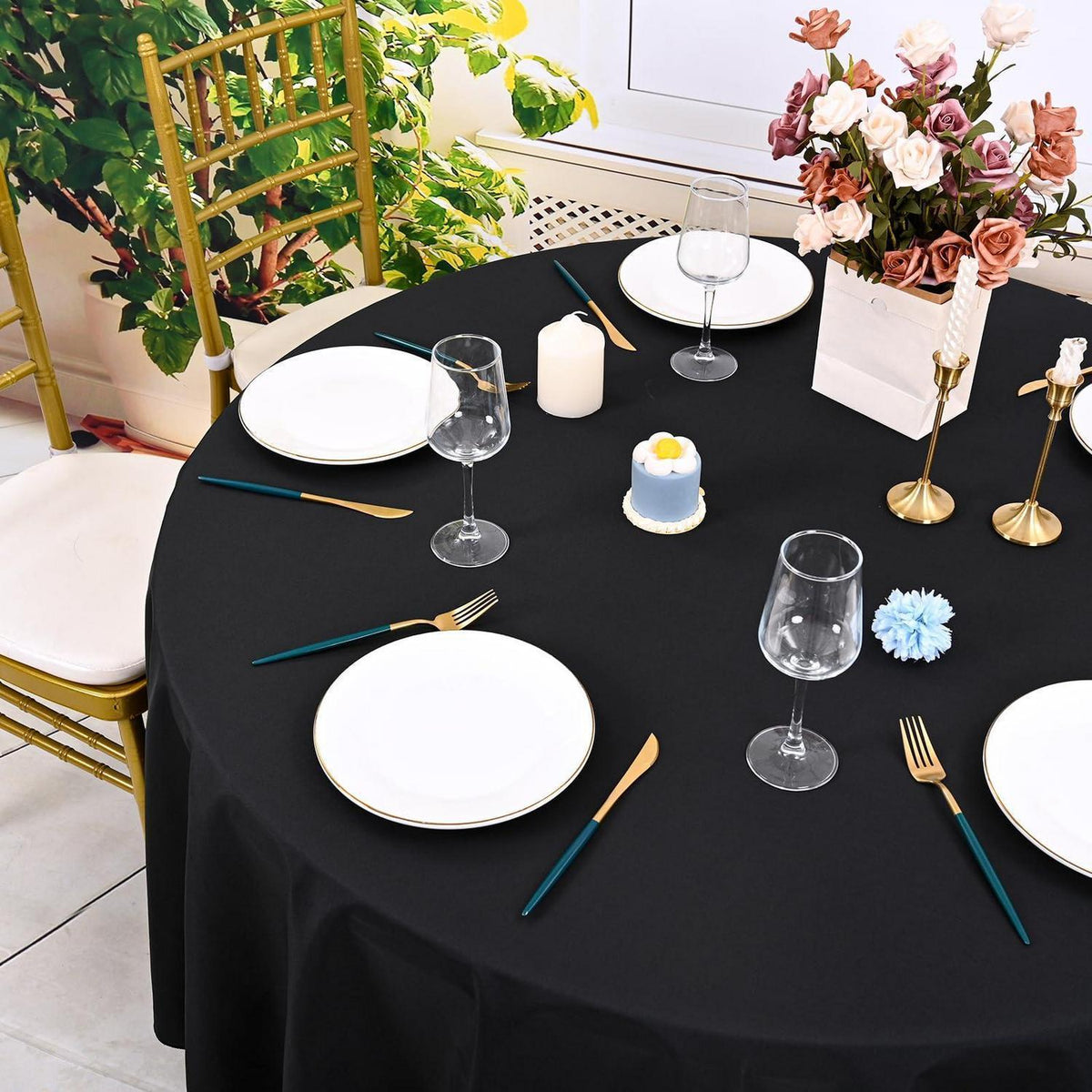 6x Tischdecke Schwarz 305cm – Rund, Wasserabweisend & Pflegeleicht