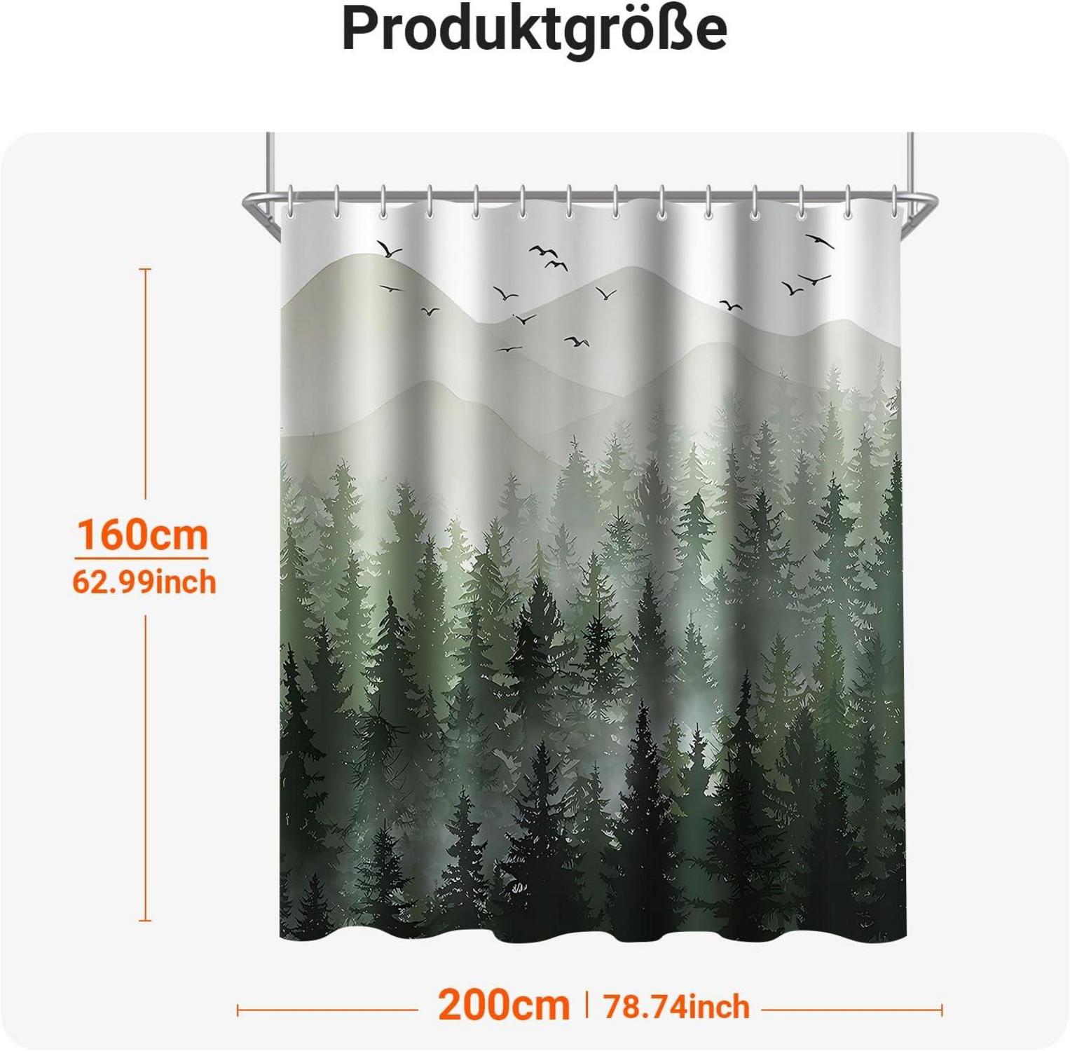 Duschvorhang Wald 200x160cm Antischimmel Textil Wasserabweisend