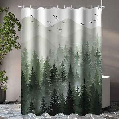 Duschvorhang 200x160cm Wald Antischimmel Textil Wasserabweisend Waschbar4930