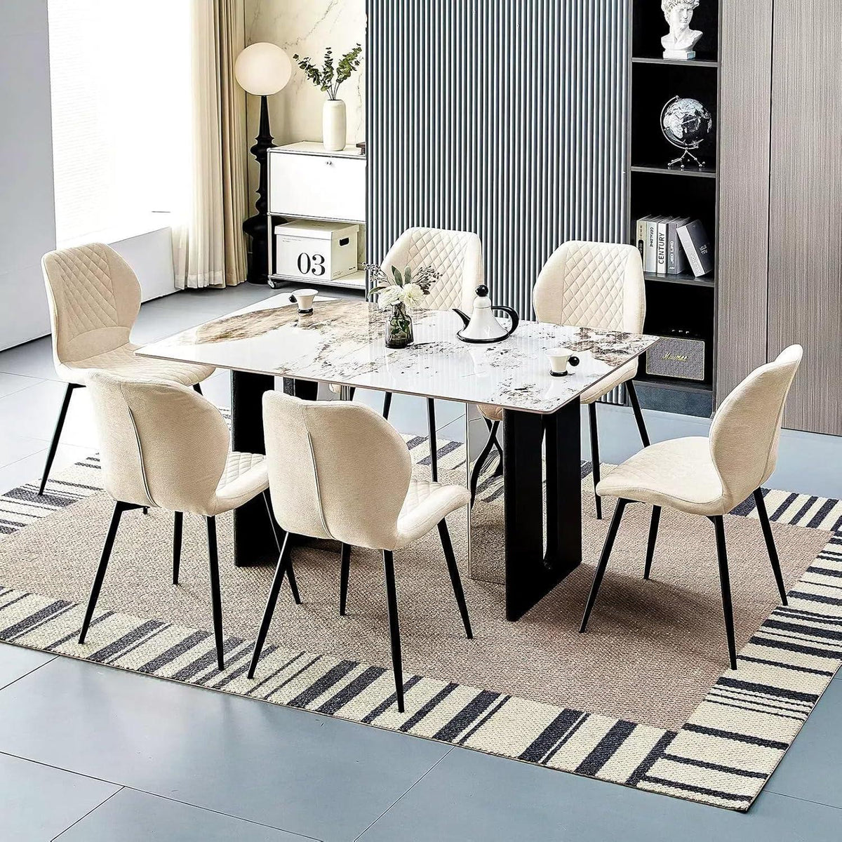 Gepolsterte Esszimmerstühle 4er Set – Beige Leinen & Metall