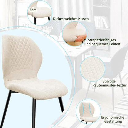 Gepolsterte Esszimmerstühle 4er Set – Beige Leinen & Metall