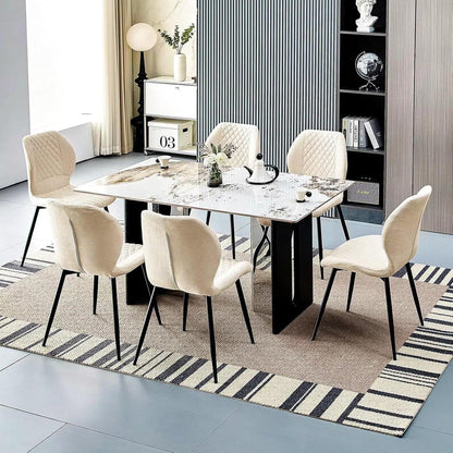 Bequeme Esszimmerstühle 6er Set, Gepolsterte Leinenstühle Beige