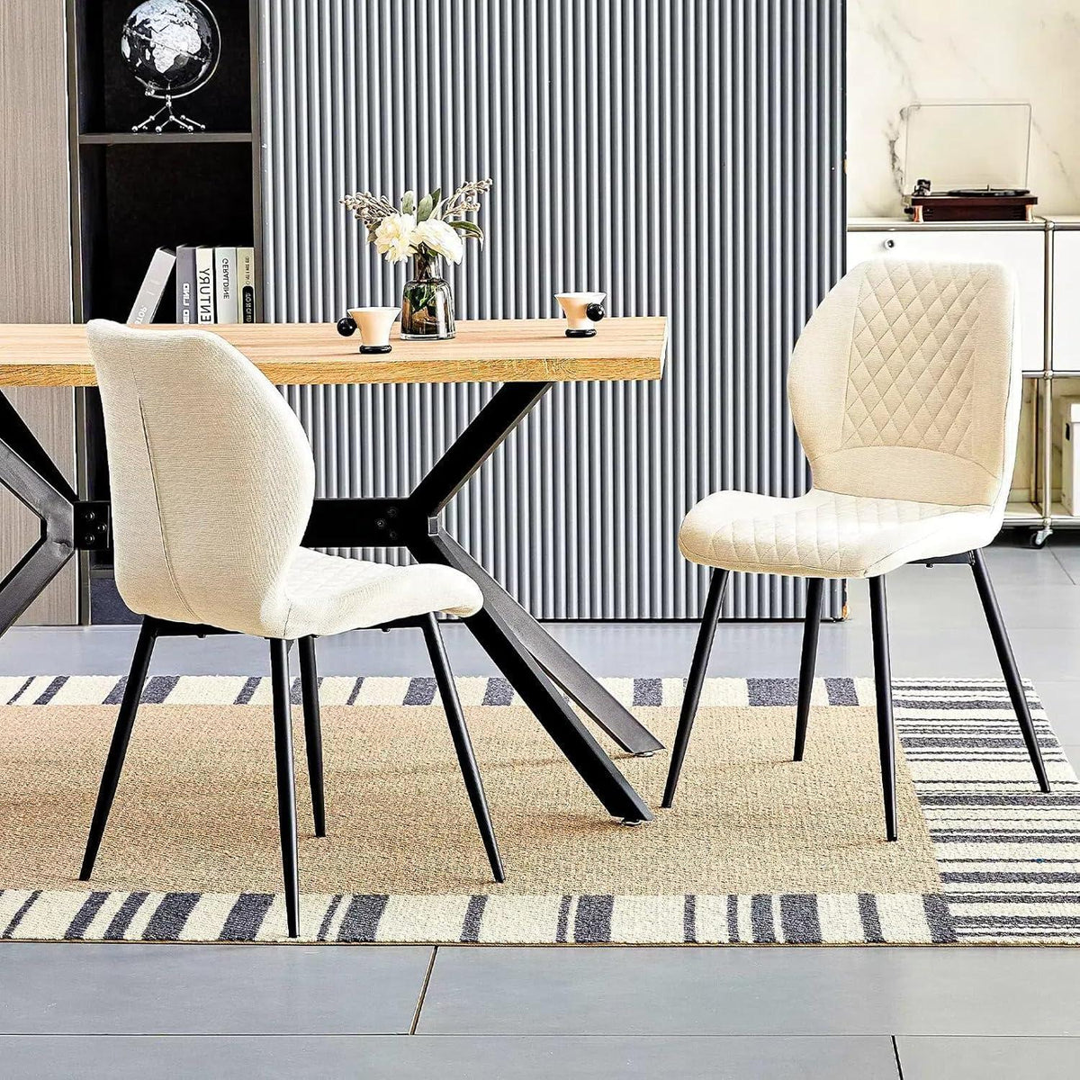 Bequeme Esszimmerstühle 6er Set, Gepolsterte Leinenstühle Beige