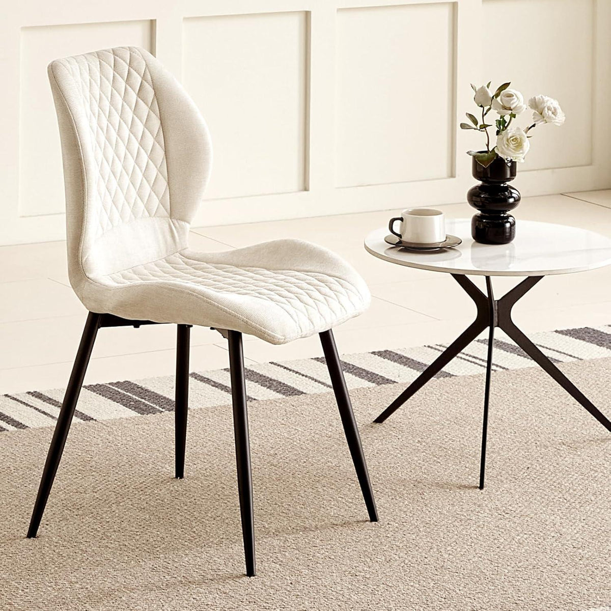 Bequeme Esszimmerstühle 6er Set, Gepolsterte Leinenstühle Beige
