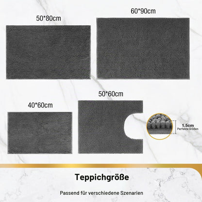 Chenille Badteppich dunkelgrau – Super saugfähig & rutschfest 50x80cm