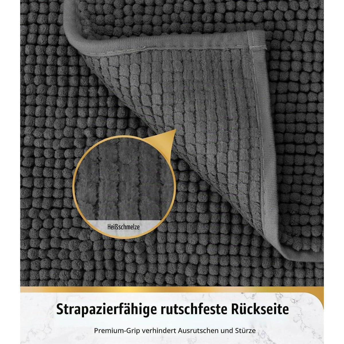 Chenille Badteppich dunkelgrau – Super saugfähig & rutschfest 50x80cm