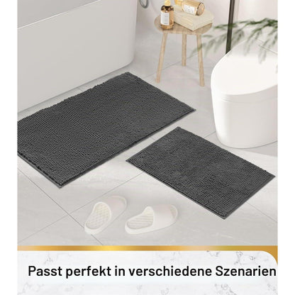 Chenille Badteppich dunkelgrau – Super saugfähig & rutschfest 50x80cm