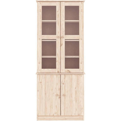 Massivholz Vitrine Kiefer Weiß – Schrank mit Glastüren