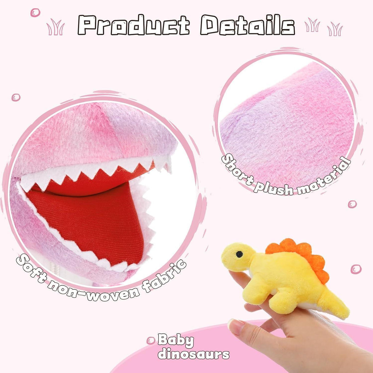 XXL Dino Kuscheltier Set mit 5 Babys im Bauch – Rosa Plüschtier