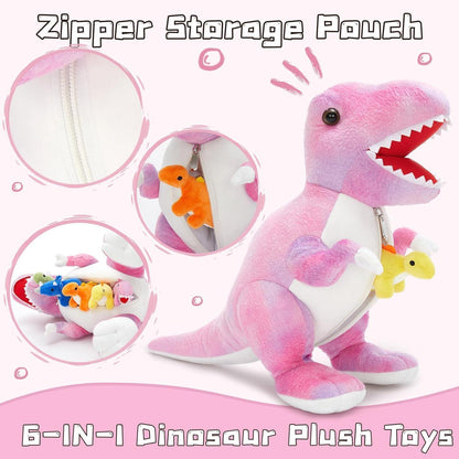 XXL Dino Kuscheltier Set mit 5 Babys im Bauch – Rosa Plüschtier