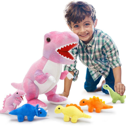 XXL Dino Kuscheltier Set mit 5 Babys im Bauch – Rosa Plüschtier