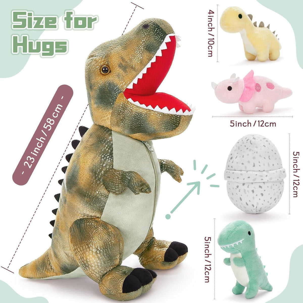 Riesiger Dino Kuscheltier 60cm mit 3 Babys im Bauch