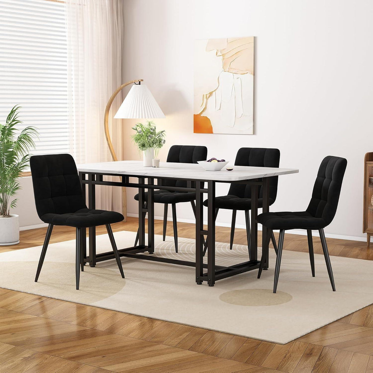 Esstisch Set Schwarz mit 4 Stühlen – Modernes Esszimmer
