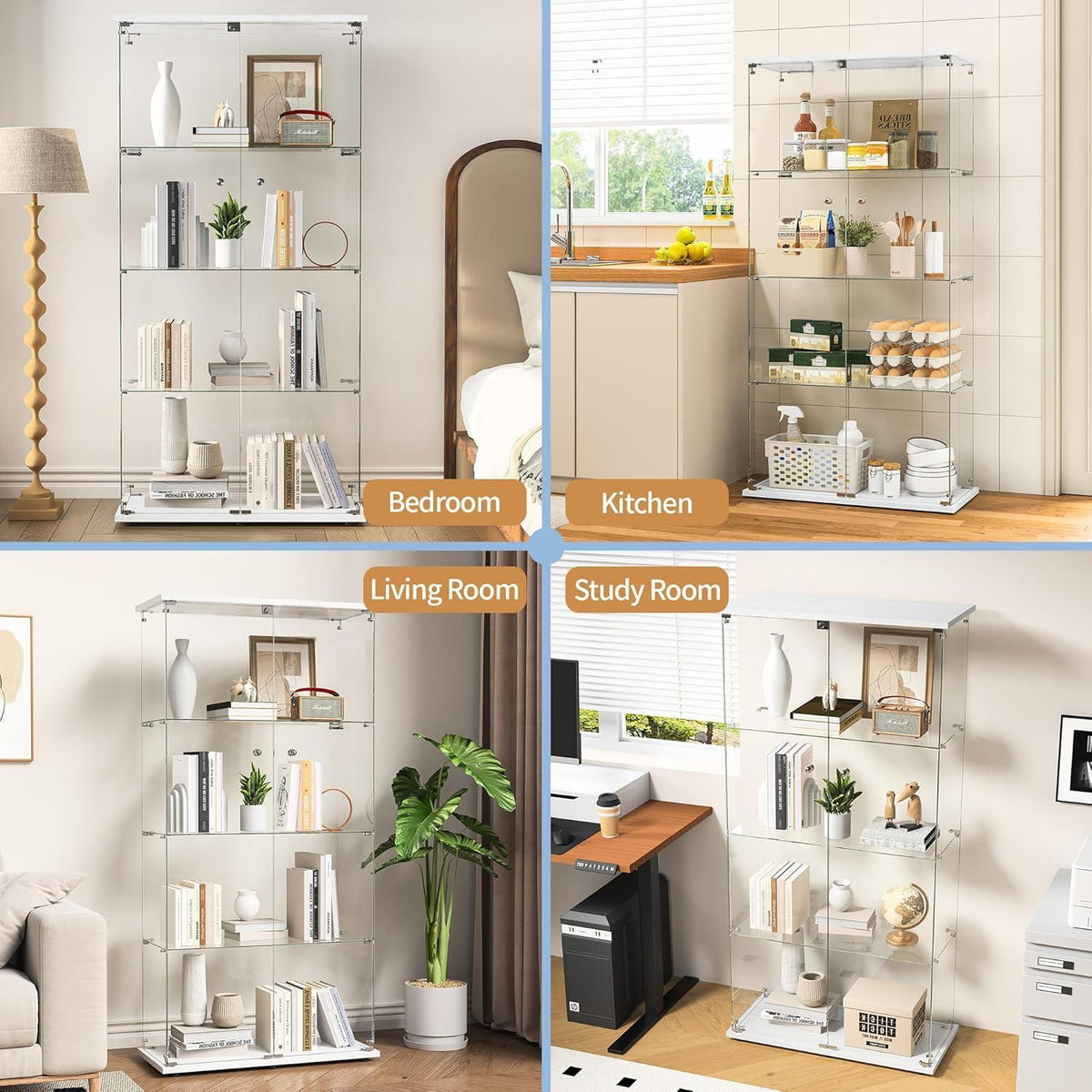 Glasvitrine mit 2 Türen & 4 Einlegeböden – Weiß