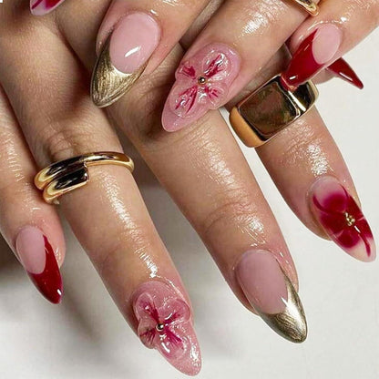 Kurze Mandel 3D Blumen Nagelkunst 24 Stücke