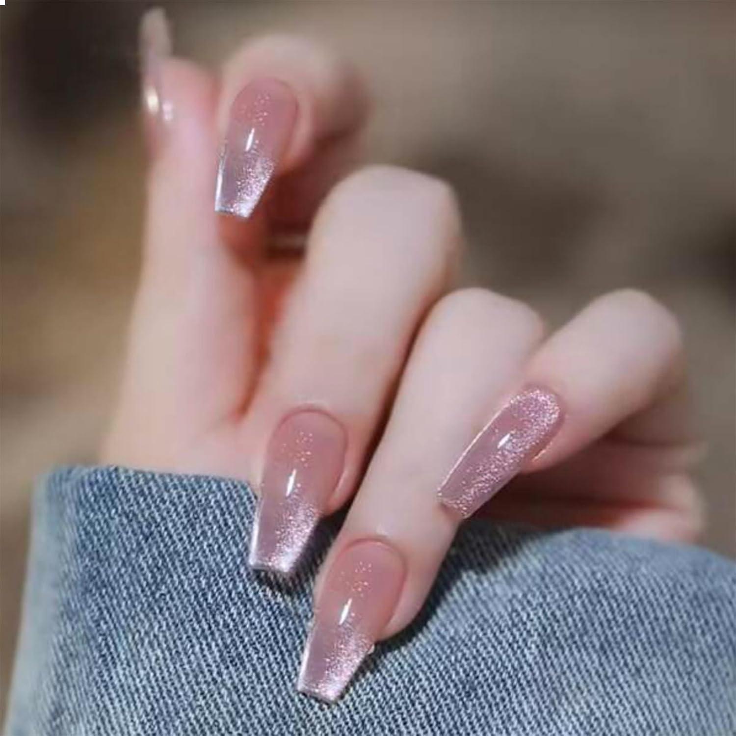 24er Set Nudefarbene Press-On Nägel mit Glitzer Gradient-Design