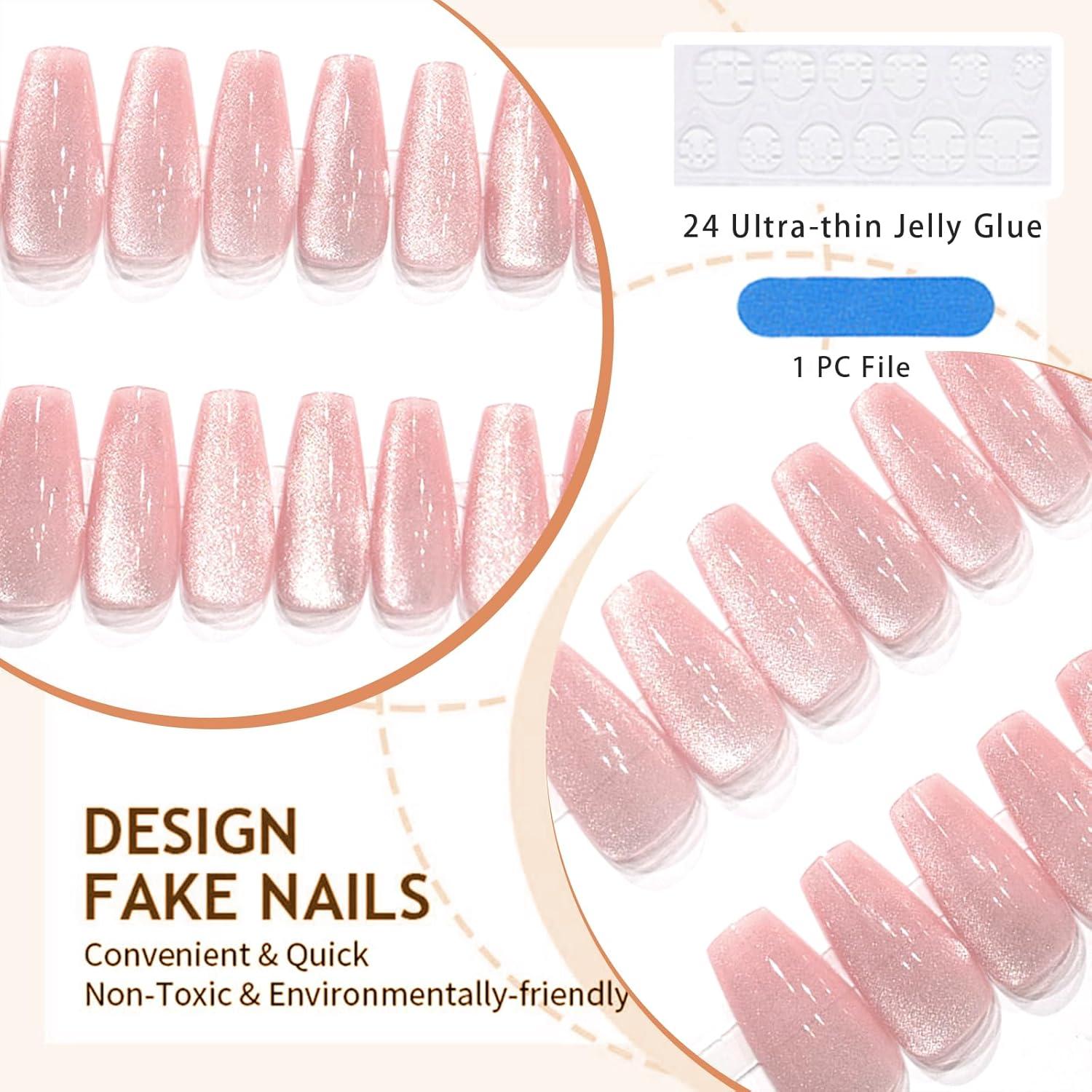 24er Set Nudefarbene Press-On Nägel mit Glitzer Gradient-Design