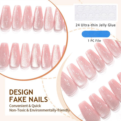 24er Set Nudefarbene Press-On Nägel mit Glitzer Gradient-Design