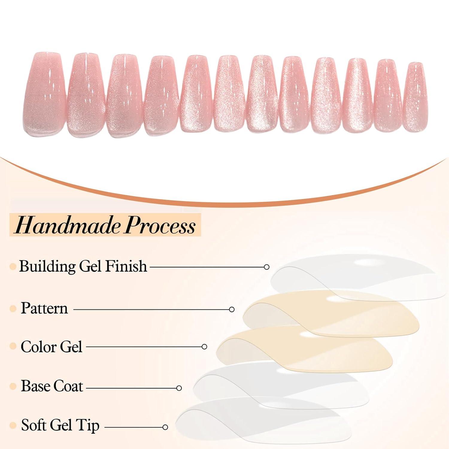 24er Set Nudefarbene Coffin Press on Nägel mit Gradient Glitzer - Lang Voll