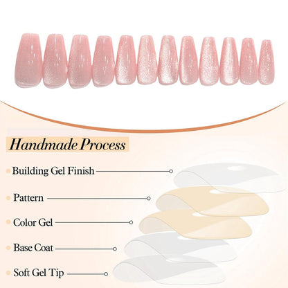 24er Set Nudefarbene Coffin Press on Nägel mit Gradient Glitzer - Lang Voll