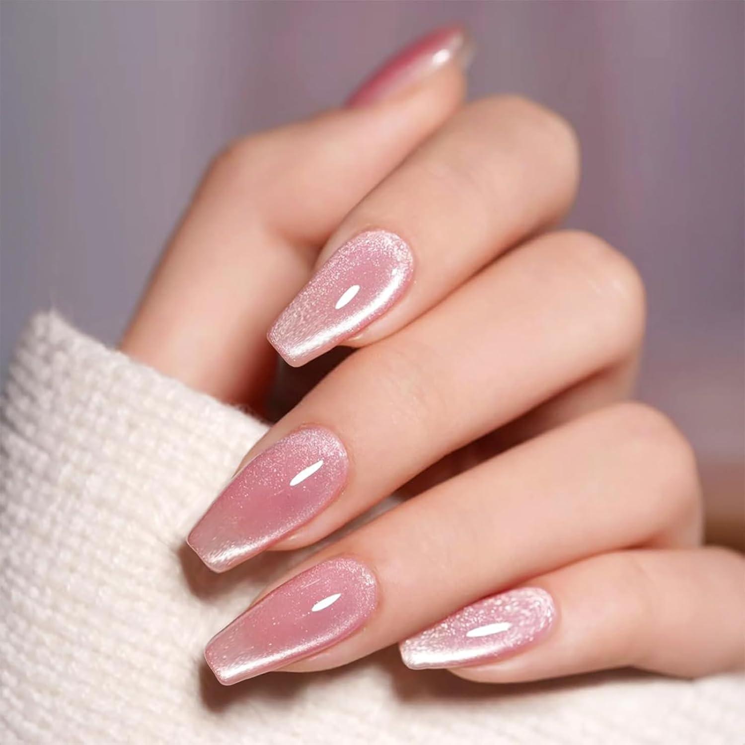 24 Stück Nudefarben Press on Nails Lang Coffin Falscher Nagel Gradient