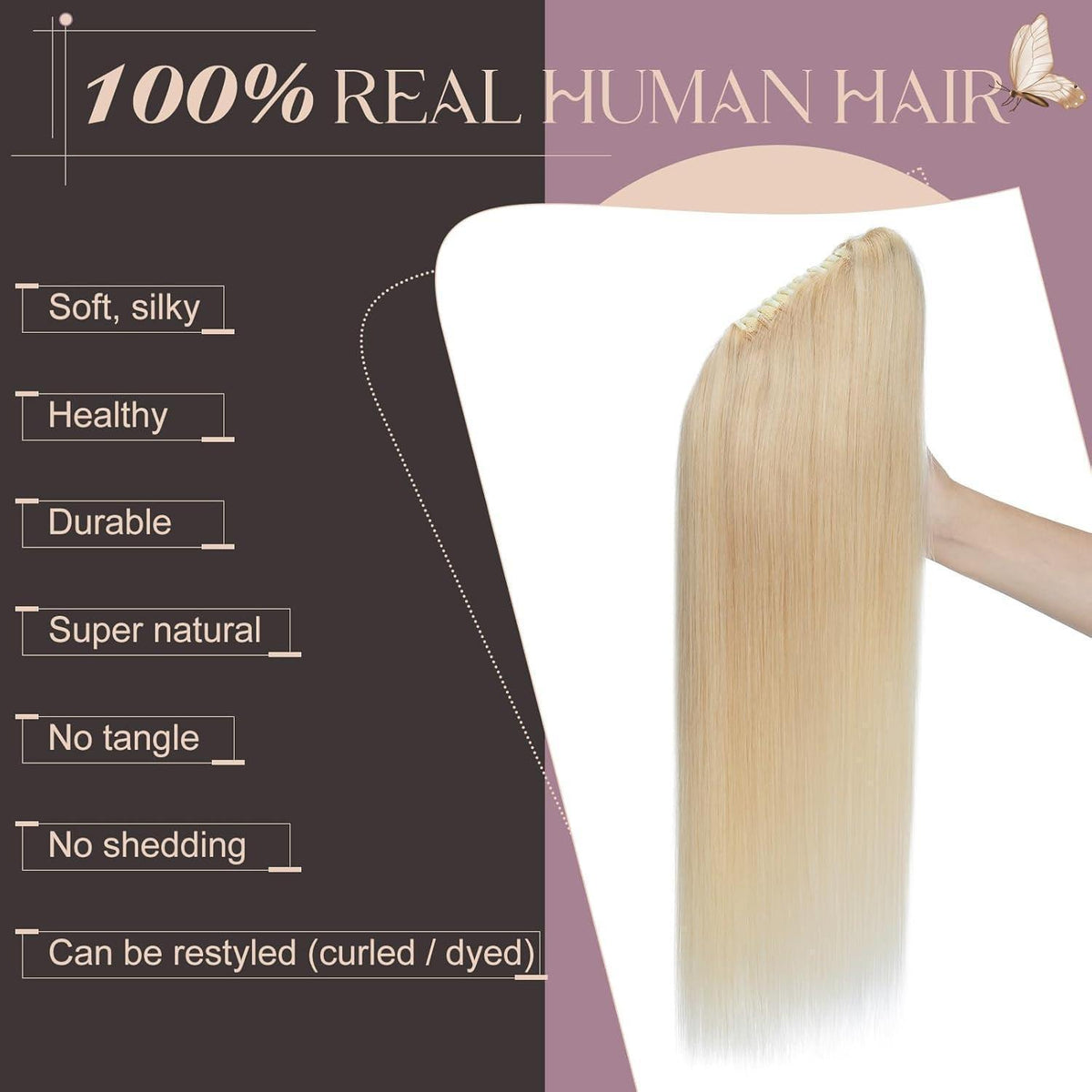 Remy Echthaar Pferdeschwanz Zopfverlängerung #613 Hellblond 35cm