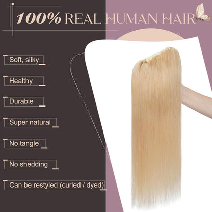 Echthaar Pferdeschwanz Zopf #24 Naturblond mit Klammer 45cm