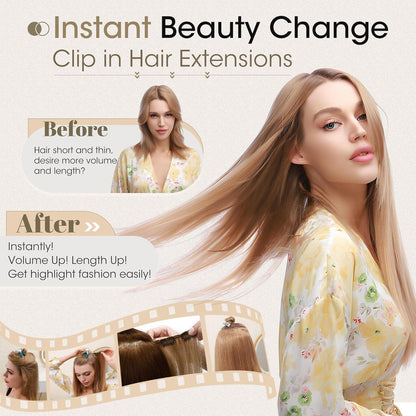 Echthaar Clip-in Extensions – Aschblond & Gebleichtes Blond 50cm