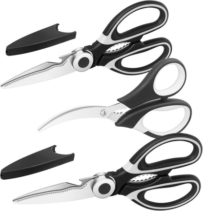 Küchenschere Set 3-teilig Edelstahl schwarz Fleisch Geflügel