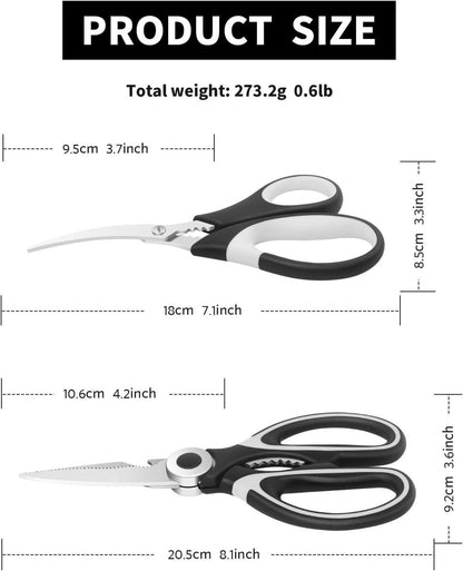 Vutyvve Küchenschere Set: 2 Mehrzweck-Scheren + 1 Fischschere, Edelstahl, schwarz