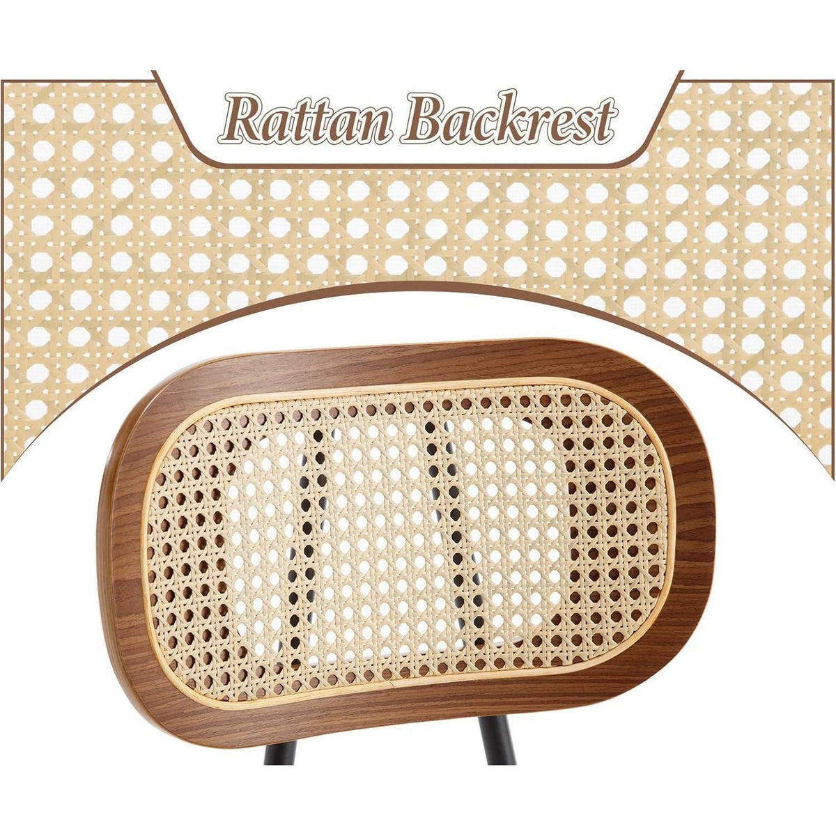 Esszimmerstühle 2er Set Rattan Rückenlehne Holzbeine in Lederoptik