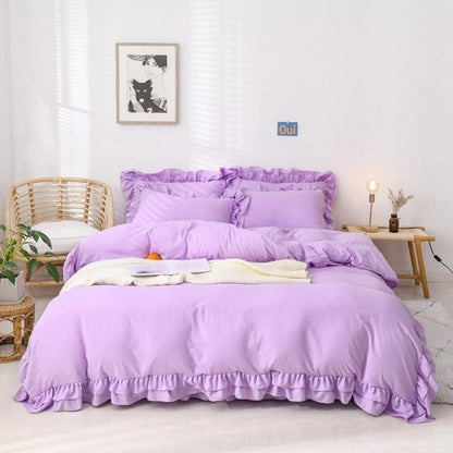 Lila Rüschen Bettwäsche Set 135x200 - Kuschelig & Romantisch