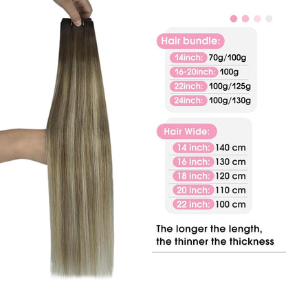 Echthaar Tressen Balayage Braun Blond 60cm Weft Extensions