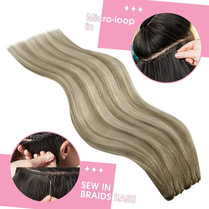 Echthaar Tressen Ombre Hellbraun Blond 60 cm