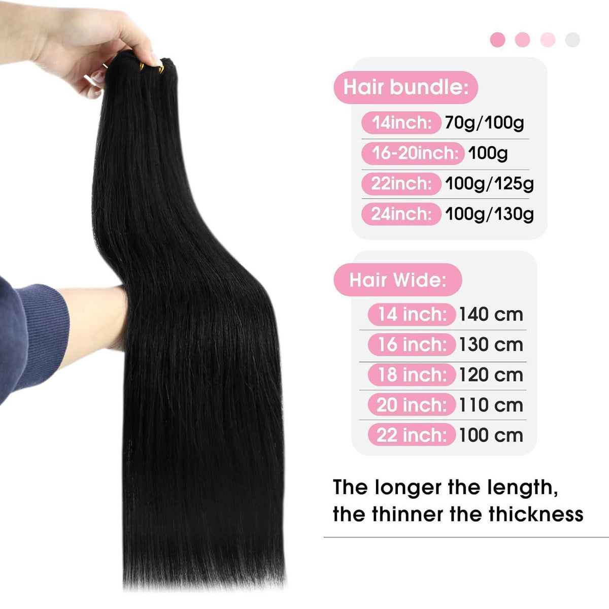 Echthaar Tressen Schwarz 60cm - Remy Weft Extensions für Volumen & Länge