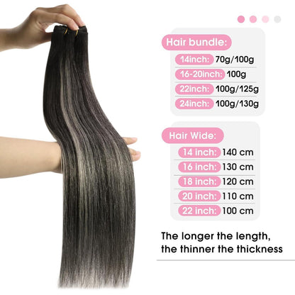 Echthaar Tressen Ombre Schwarz Silber 60cm - 100g